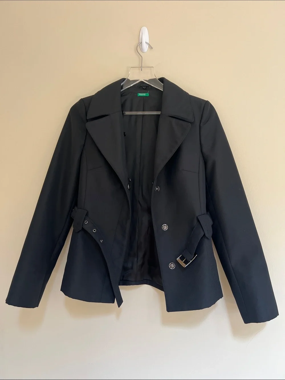 United Colors of Benetton Black Women's Belted Blazer with removable fur 0